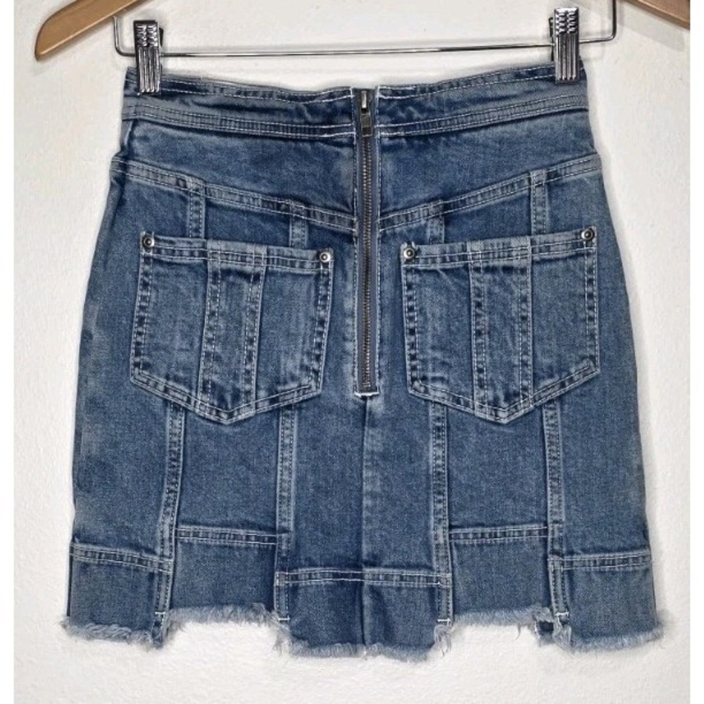 Aje. CRAWFORD Stretch Denim Zip Raw Hem MINI SKIRT AU 6/US 2 Moto Distressed